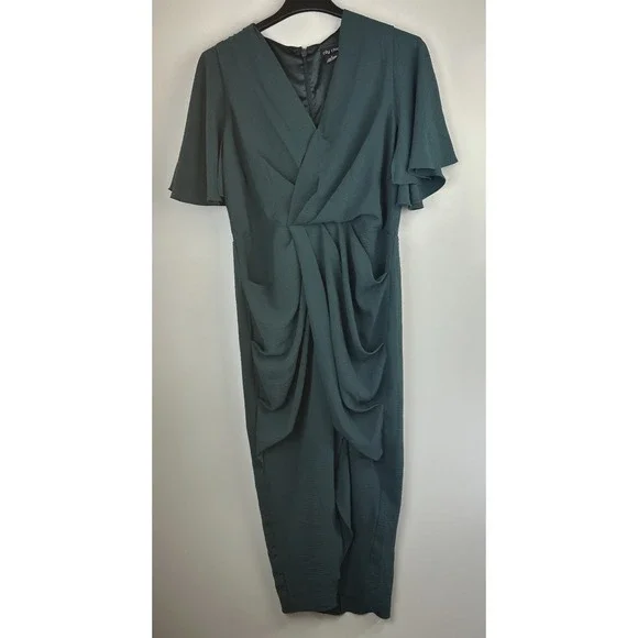 City Chic Braelynn Maxi Dress Emerald Tulip Flutter S Plus Size 16 Wedding *Flaw - Picture 2 of 16